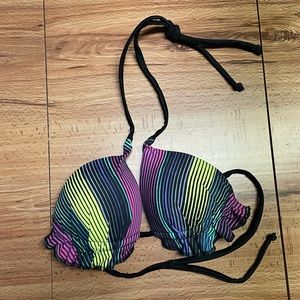 Colorful Striped Ruffle Bikini Top